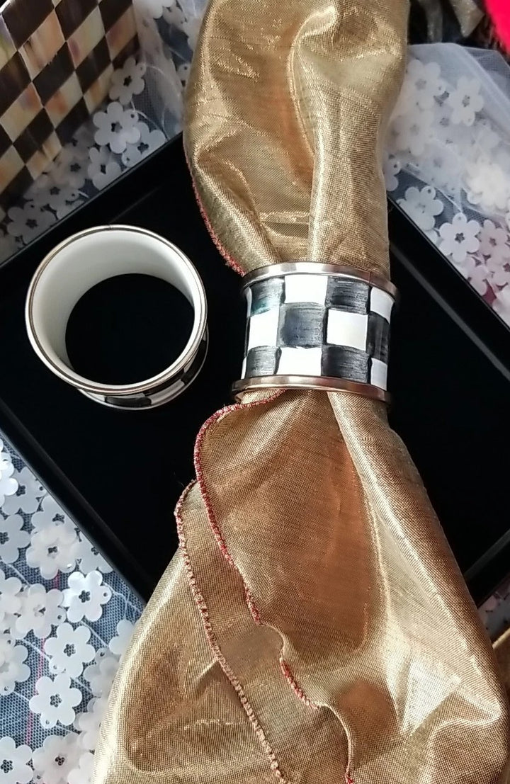 Mackenzie Childs Enamel Napkin Rings Set 2-new Courtly Check