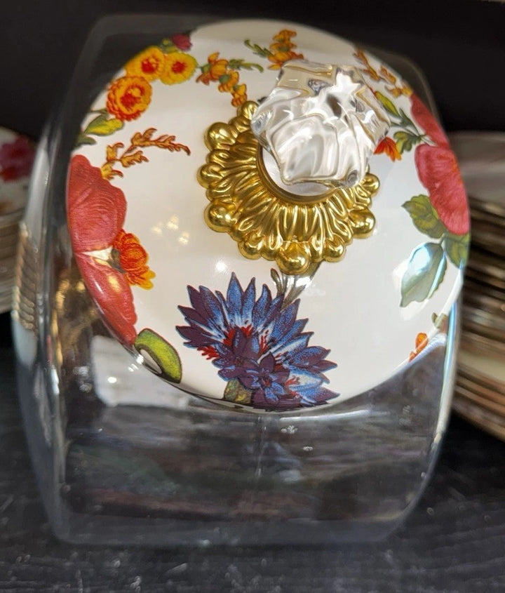 MacKenzie Childs  Cookie Jar with White Flower Market Enamel Lid - New