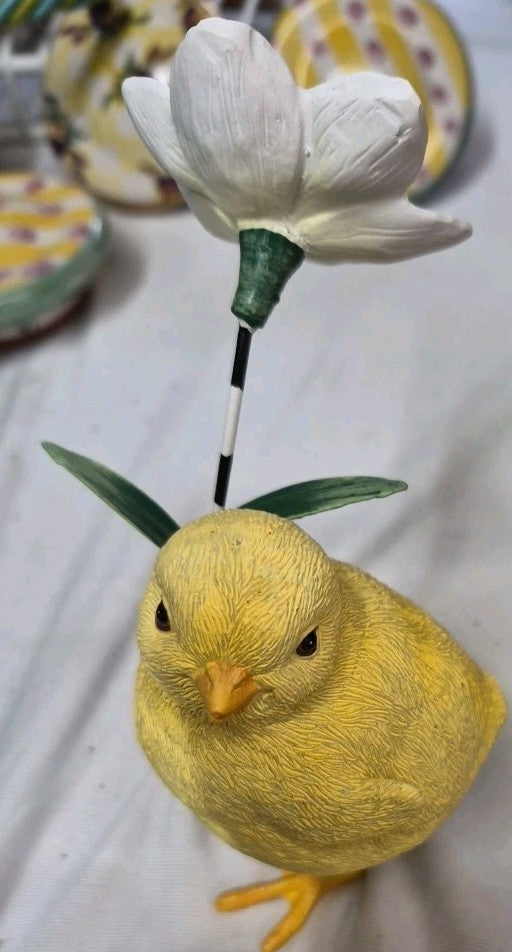 Mackenzie Childs Rose Garden Chicks With Flowers Courtly Check Set of 3- Nib