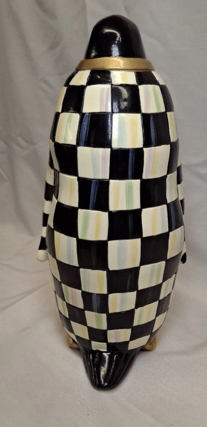 Mackenzie Childs Courtly Check Tabletop Penguin 11" Tall New In Box
