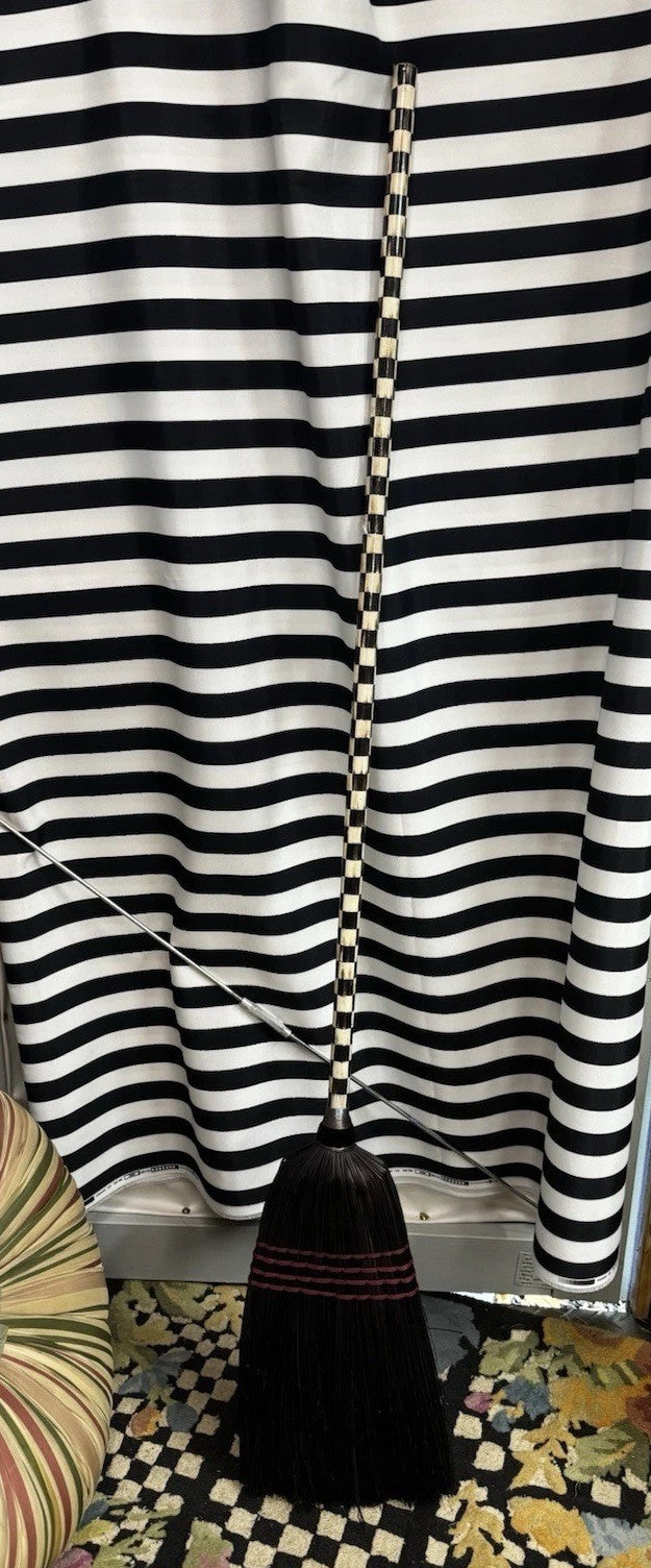 MACKENZIE CHILDS Courtly Check Full Sized Broom “it’s Riding Season” 56” Long