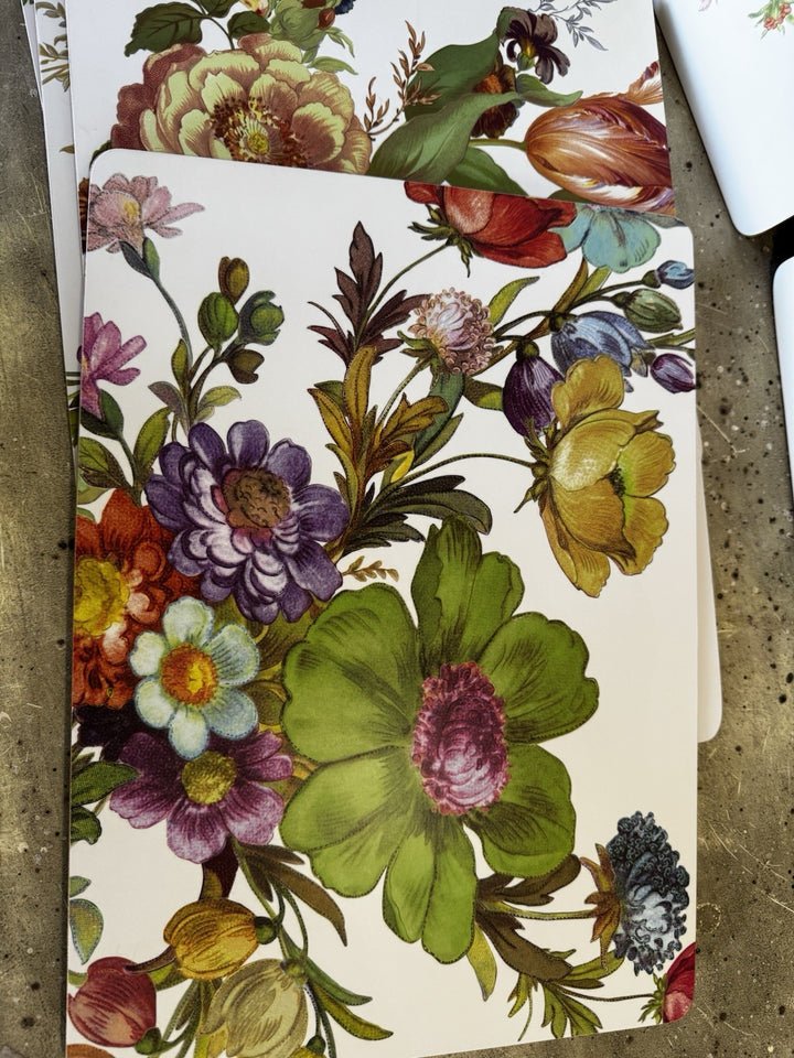 Set 4 Mackenzie Childs White Flower Market Placemats Cork Backed Set Excellent