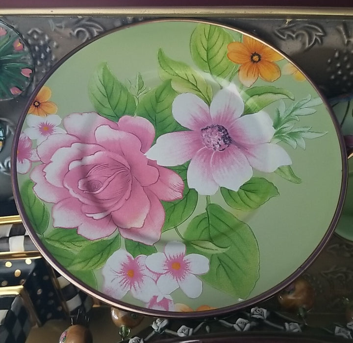 Mackenzie Childs 8" Enamel Green Flower Market Dessert Salad Plate NEW