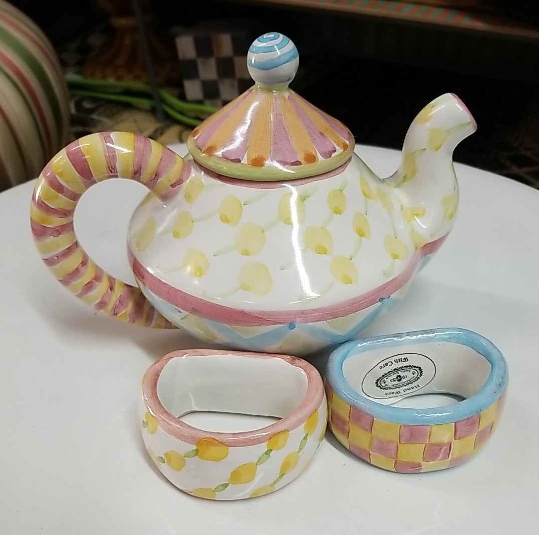 Mackenzie Childs Lot of 2 Napkin Rings Ceramic Imrie & Fenwick Wallcourt