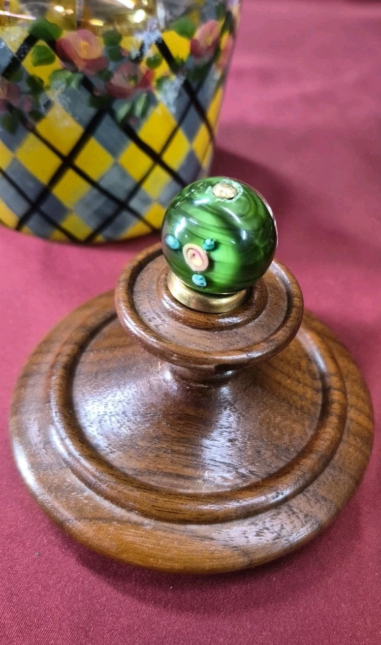 Vintage  Mackenzie Childs Courtly Check Tartan Glass  Circus Carafe W/wooden Lid
