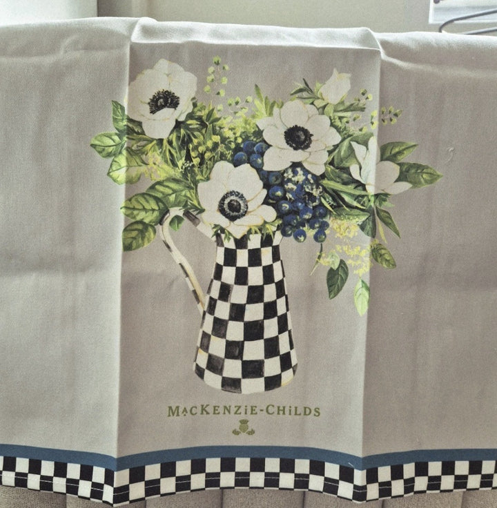 MACKENZIE CHILDS Anemone Pitcher Dish Tea Towel 100% Cotton BNIP 18x26" Retired