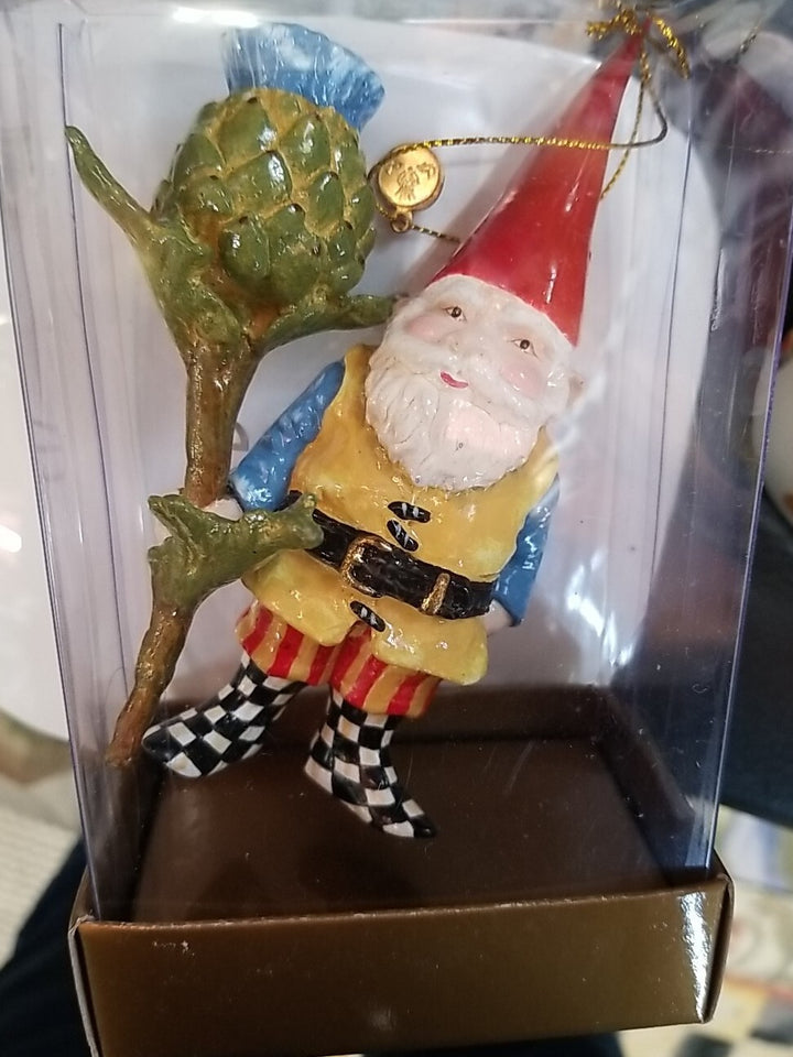 Mackenzie~Childs Woodland Gnome with Thistle NEW  Resin Ornament