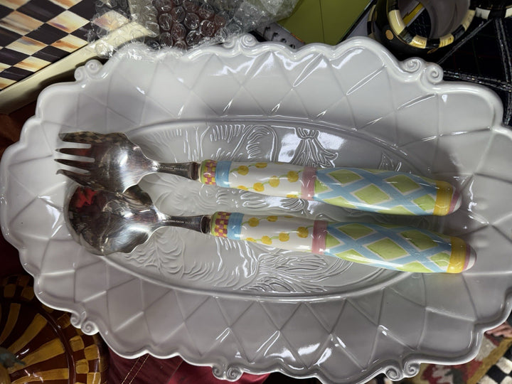 MACKENZIE CHILDS VINTAGE Wallcourt 12” LONG SERVING FORK & SPOON