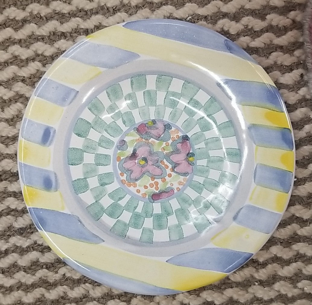Mackenzie Childs Taylor Myrtle Bread Plate 7.25" Hand-Painted Ceramic 1993