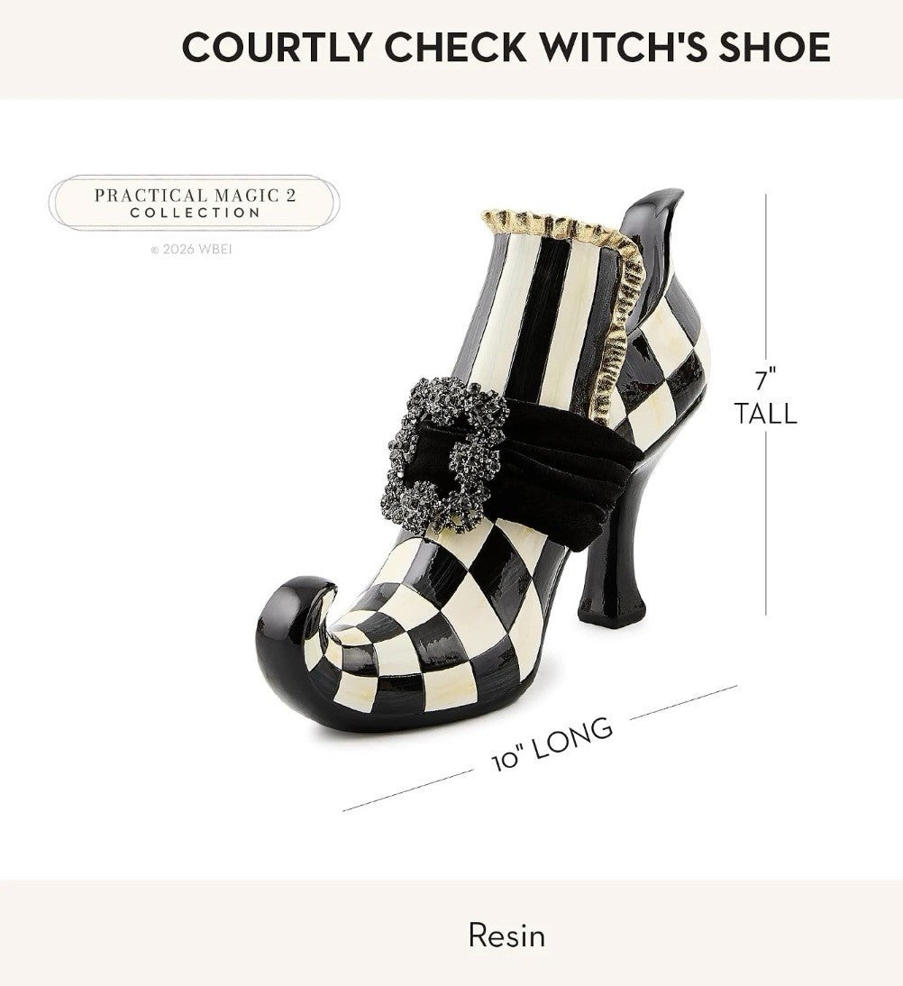 MACKENZIE-CHILDS Resin Witch’S Shoe Figurine, Black-And-White Courtly Check