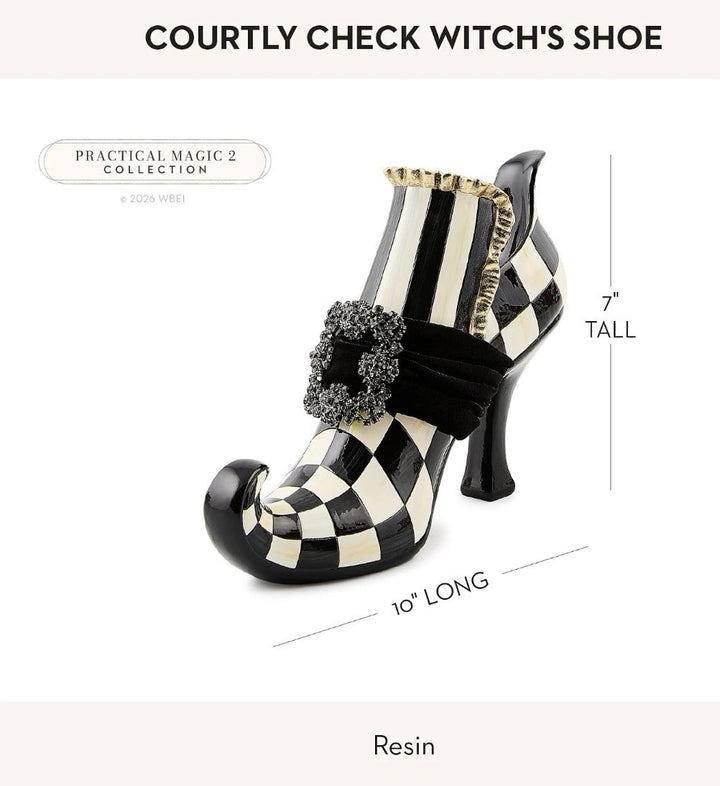 MACKENZIE-CHILDS Resin Witch’S Shoe Figurine, Black-And-White Courtly Check
