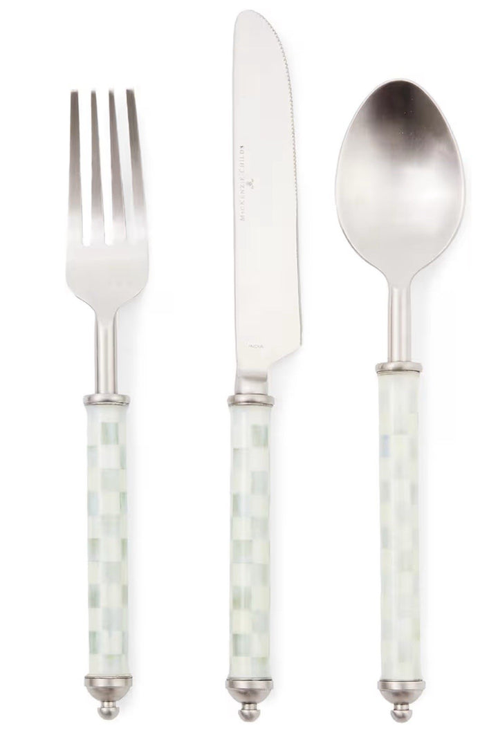 MacKenzie Childs Sterling  Check Supper Club 3-Piece Place Setting New