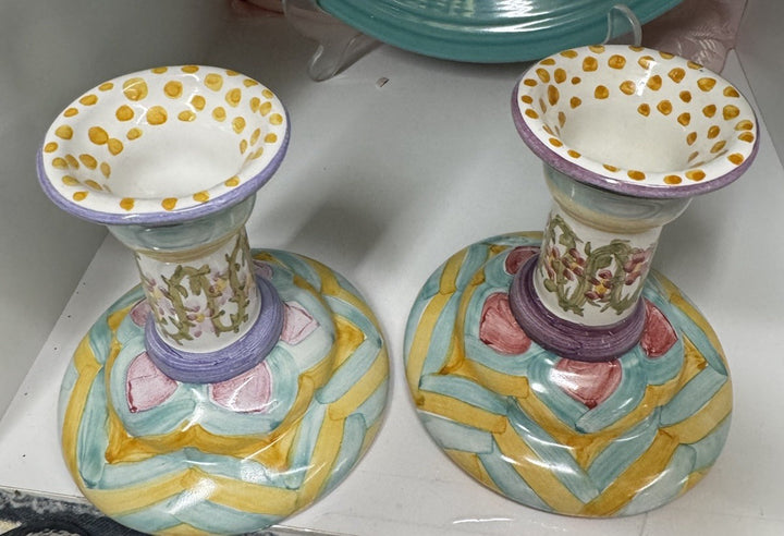 Mackenzie Childs Set Of 2 Taylor Hitchcock Field  Candlestick Holders Retired