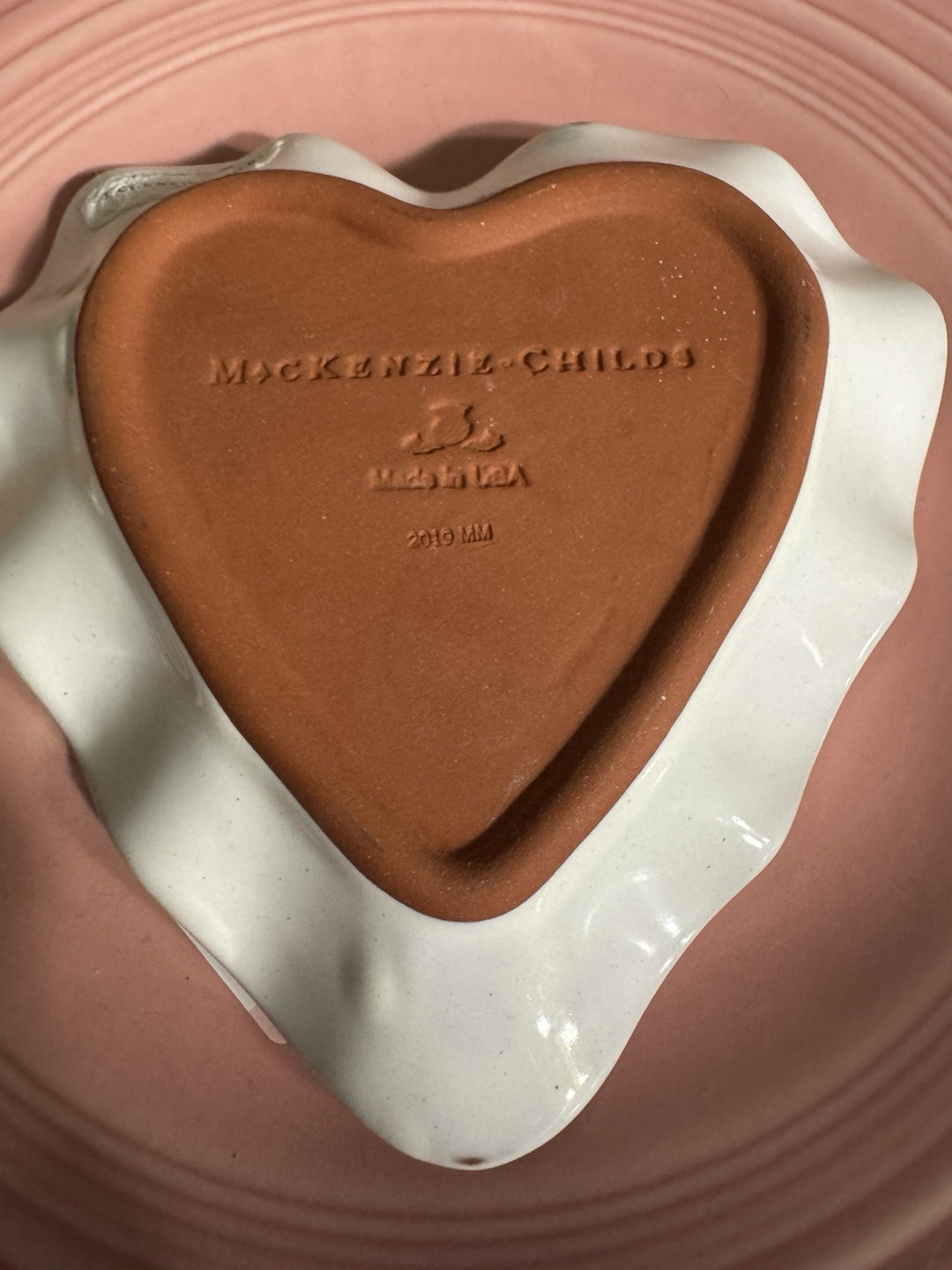 Mackenzie Childs Limited 2010 Truly MC  Fluted Heart Trinket Tray Pink Roses
