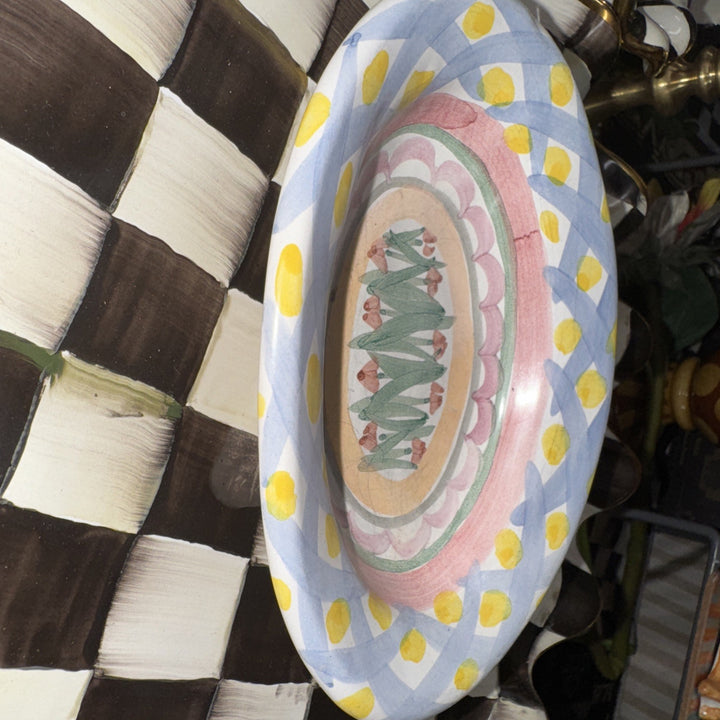 MacKenzie Childs Taylor Aalsmere  Small Oval Trinket Soap Dish 6.25" Ceramic