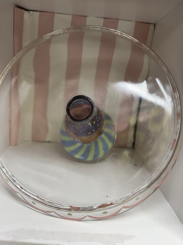 Mackenzie childs  Pansy Glass Pedestal  9" Tall - rare- Retired