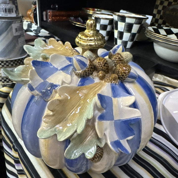 MacKenzie Childs Royal Blue Autumn Small Acorn Pumpkin New