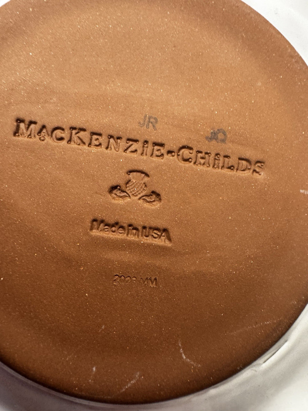 9” Mackenzie Childs   PARCHMENT CHECK CERAMIC FLUTED Gold Trim DESSERT PLATE- 1