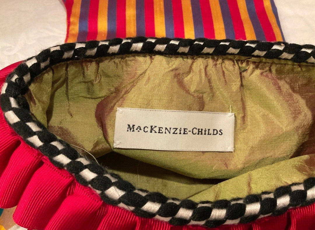 MacKenzie Childs Jester Christmas Stocking Balls Striped 15” Long- Retired Silk