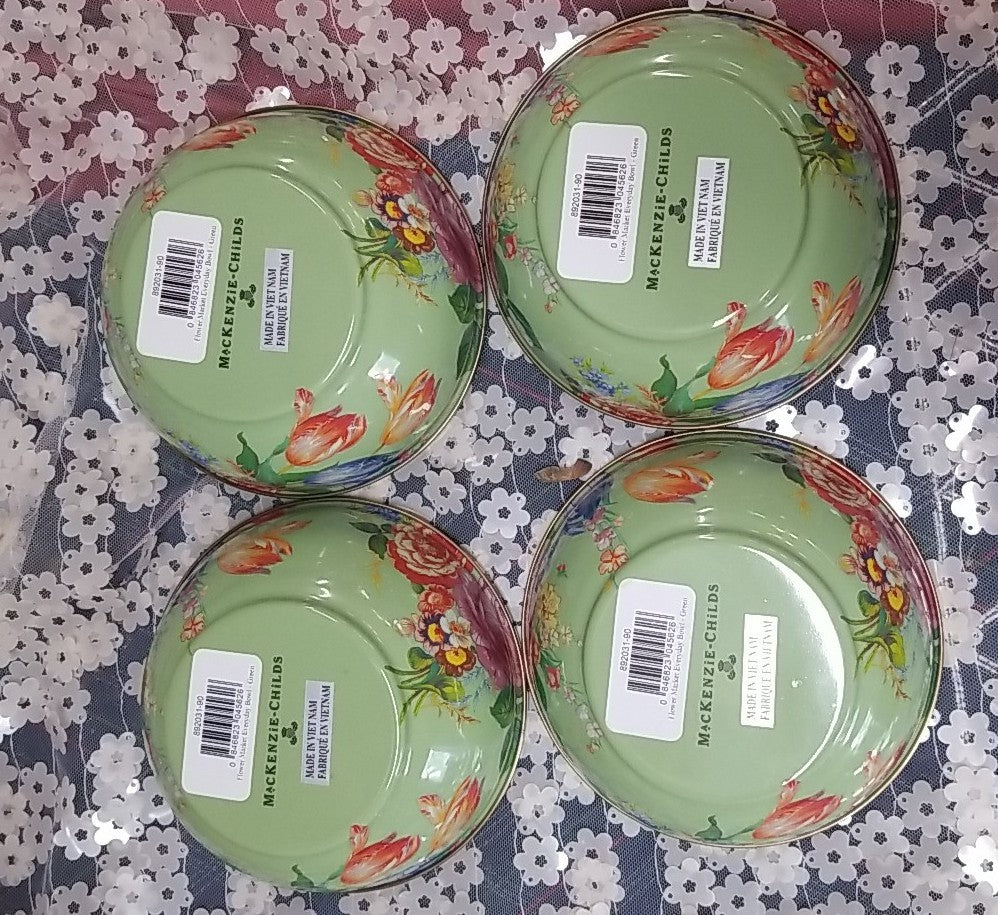 MACKENZIE CHILDS GREEN  FLOWER MARKET SMALL EVERYDAY BOWL Set of 4