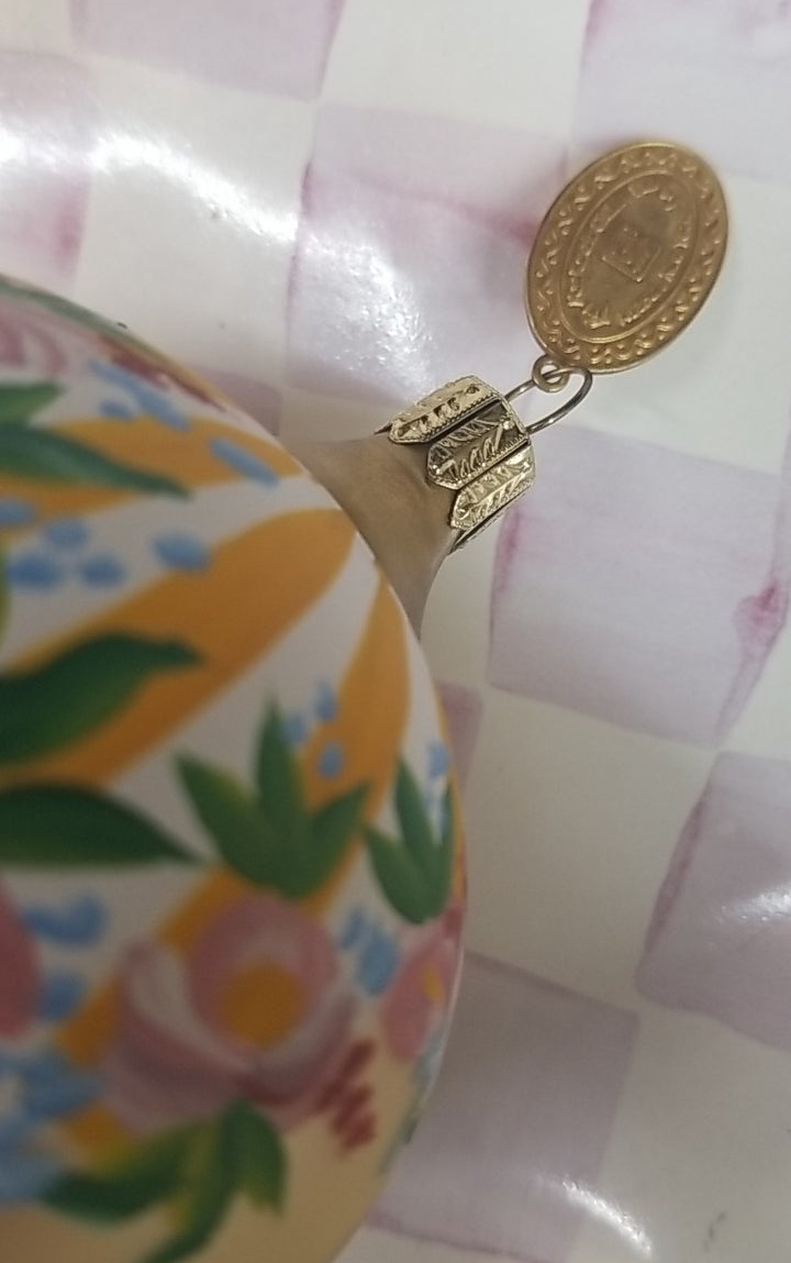 MacKenzie Childs Painted Awning Double Drop Glass Ornament