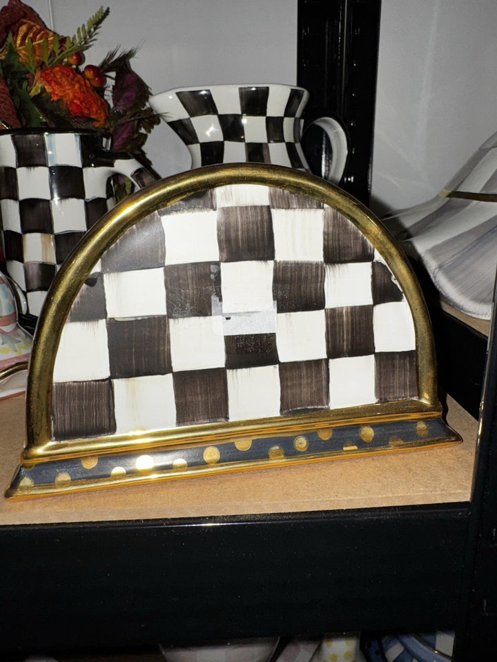 Mackenzie Childs Ceramic Courtly Check Napkin Holder Made In Aurora