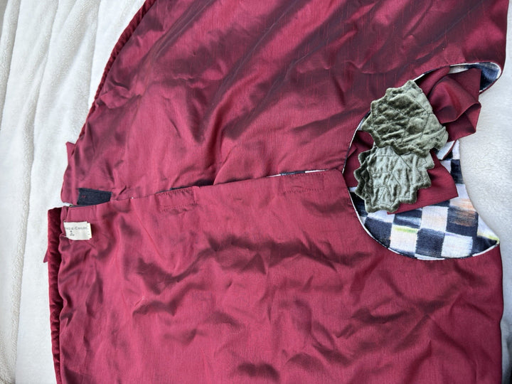 MacKENZIE CHILDS HOLIDAY   VELVET Holly And Beaded Courtly Check TREE SKIRT 46”