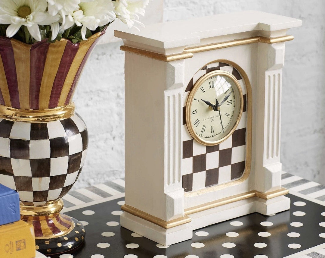MacKENZIE CHILDS COUTRLY CHECK OFF WHITE MANTEL CLOCK - Excellent