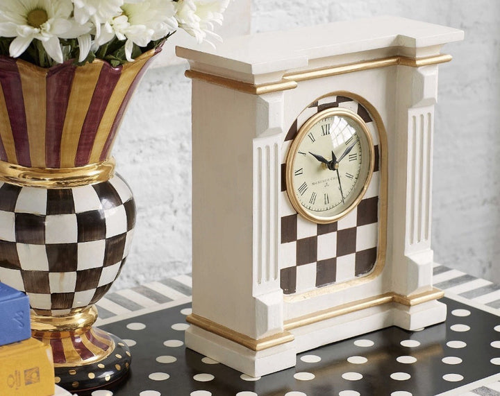 MacKENZIE CHILDS COUTRLY CHECK OFF WHITE MANTEL CLOCK - Excellent