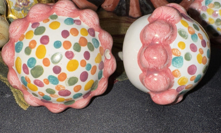 Mackenzie Childs Majolica 1.5 ”  Dot Pink Set Of 2 Knobs Pulls +Hardware