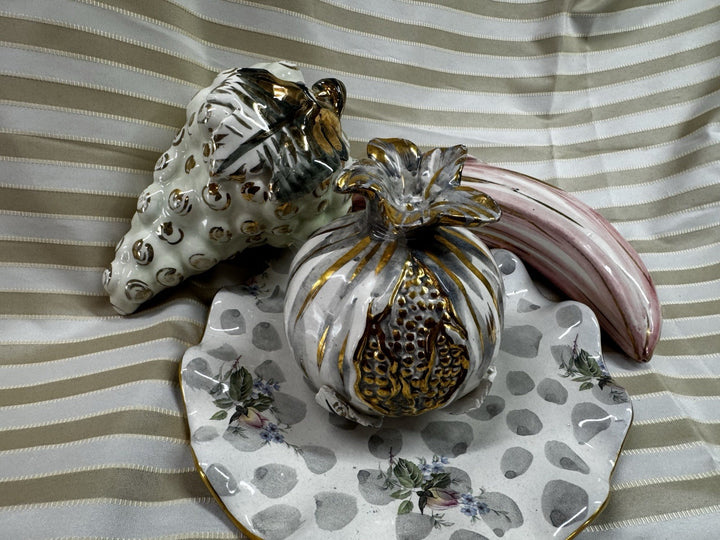 Italian Ceramic Silver painted pomegranate Life Sized- Goes With Mackenzie Child