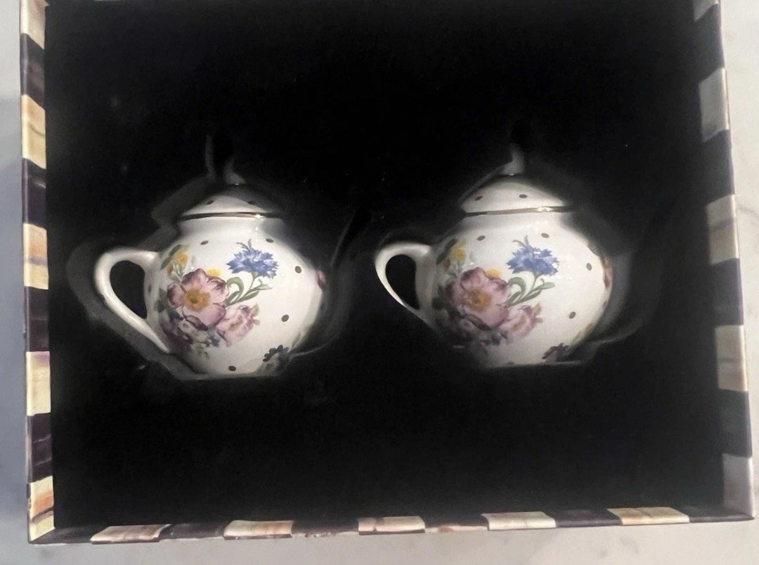 Mackenzie Childs White Flower Market Salt and Pepper Set  New In Box