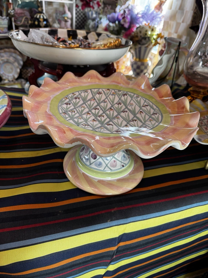 Mackenzie Childs VTG Taylor Bearded Iris  Cake Stand Ceramic Made In Aurora