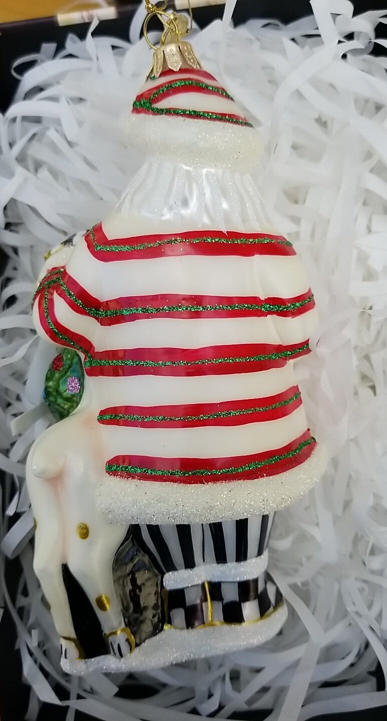 Mackenzie Childs Granny Kitsch Santa & Friend Glass Christmas Ornament