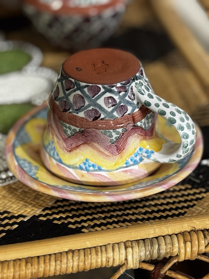 MacKenzie Childs Small Ceramic Keukenhof Tea Cup & Saucer Ceramic 2003