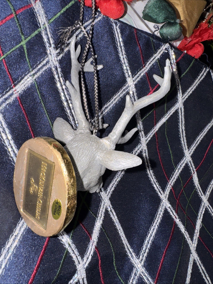 Mackenzie Childs Deer  Head Courtly Check Ornament