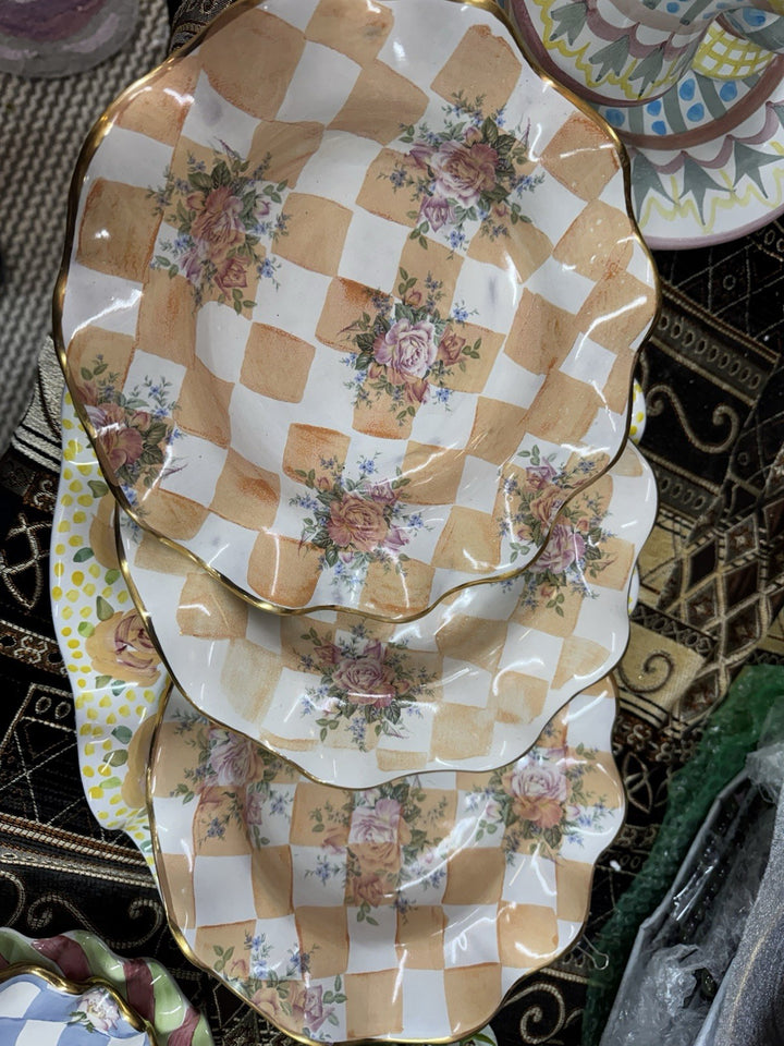 Mackenzie Childs Orange Marmelade Honeymoon  Fluted  bowl 9.5”Ceramic