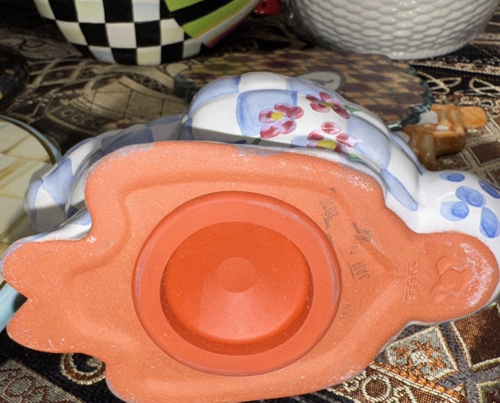 Mackenzie Childs Honeymoon Morning Glory Blue 2013  Bunny Bank RETIRED Ceramic