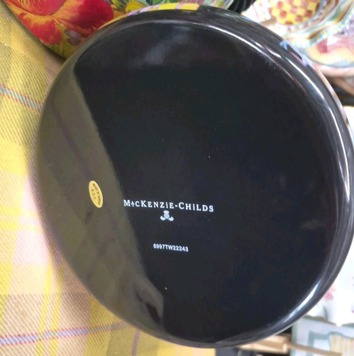 Mackenzie Childs Black Flower Market Enamel Tea Pot Kettle NEW Retired 2 Qt
