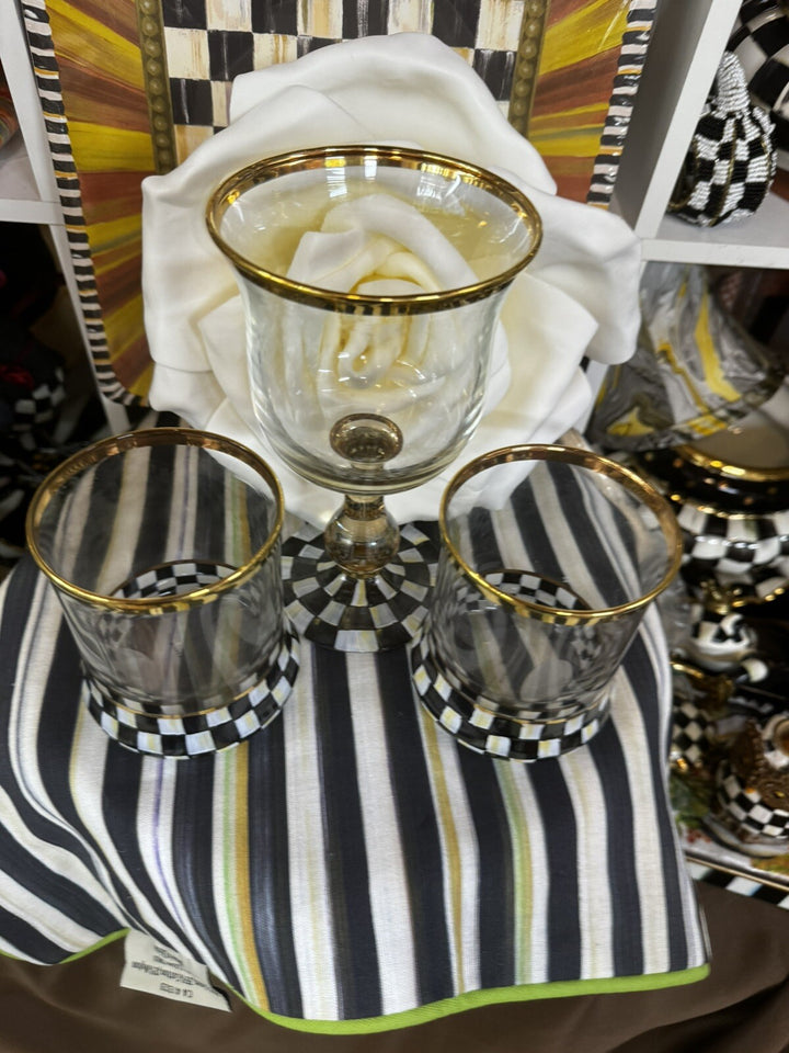 Mackenzie Childs  Courtly Check Wine Goblet- New
