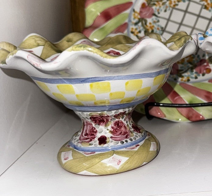 Mackenzie Childs 1-Fluted  Miniature Compote Taylor Dublin Hill 4" Tall Retired