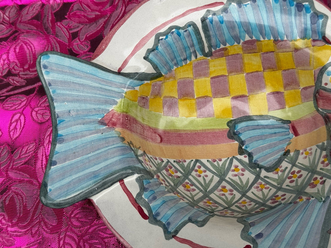 MacKenzie Childs Multi Colored Ceramic 8.5” Fish Bowl- Great Condition Retired