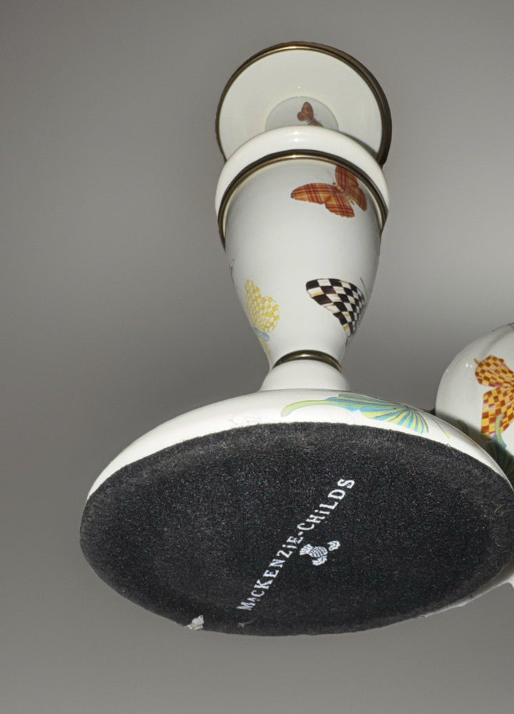 Mackenzie Childs Butterfly Garden  Medium Enameled Candlestick 11” Retired
