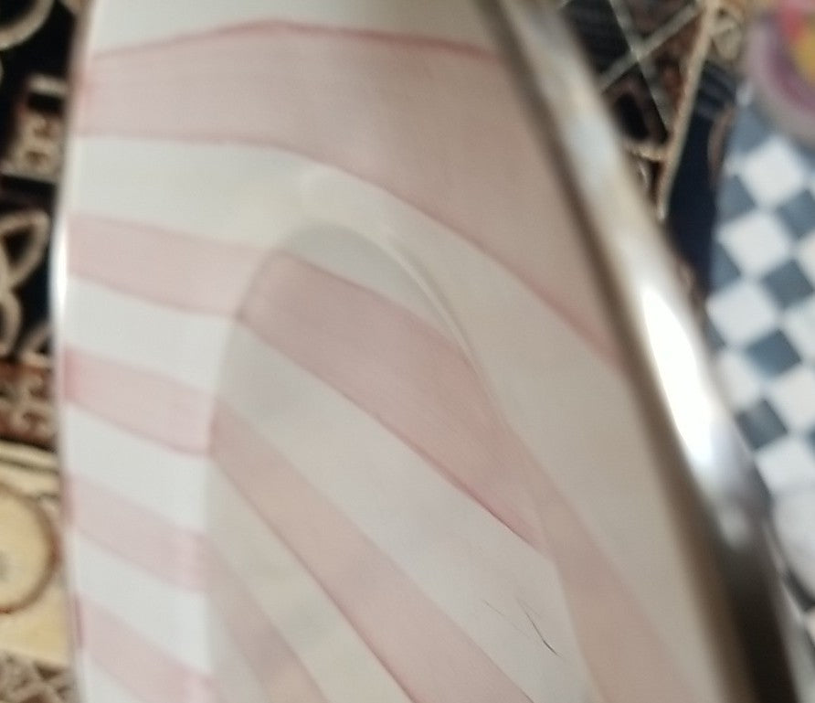 MACKENZIE CHILDS Pink Stripe Bathing Hut- PLATE 11" Enamel- One -retired