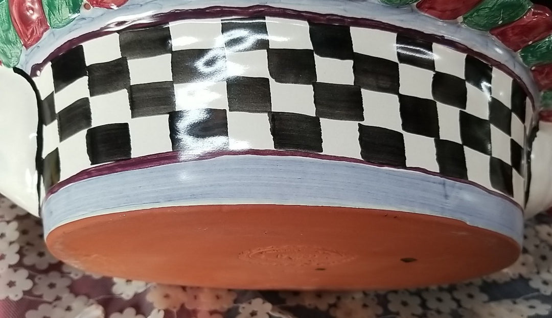 Retired  Mackenzie Childs Chicken Casserole  Dish With Lid - Ceramic- Read