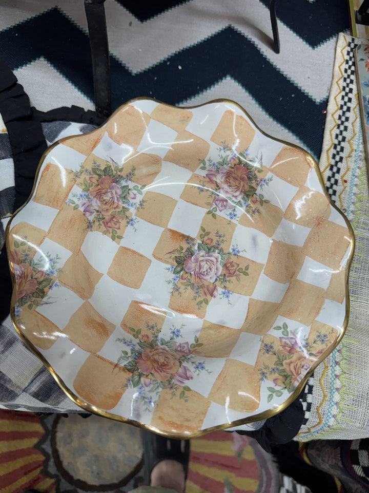 Mackenzie Childs Orange Marmelade Honeymoon  Fluted  bowl 9.5”Ceramic