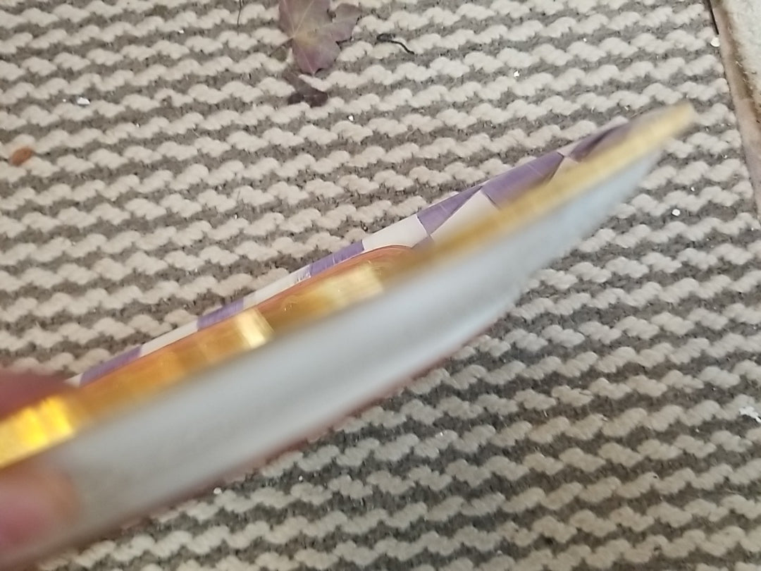 MacKenzie Childs Retired Plum Check Football 14”  Platter  Gold Trim NEW