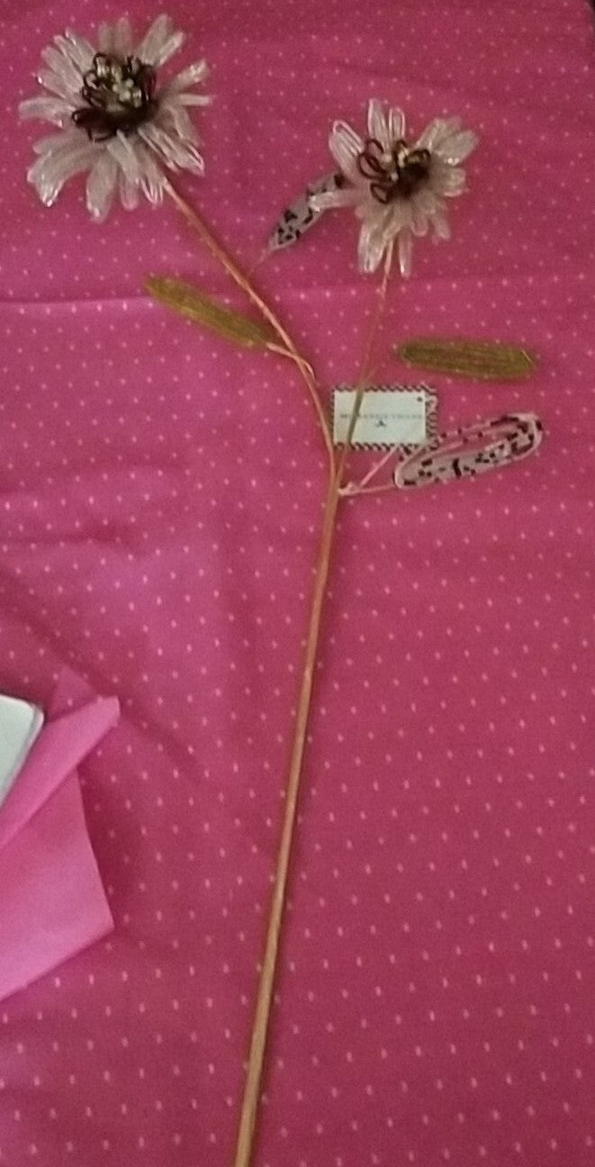 Mackenzie childs PINK Beaded Flower Stem 23"L On Stem- NWT