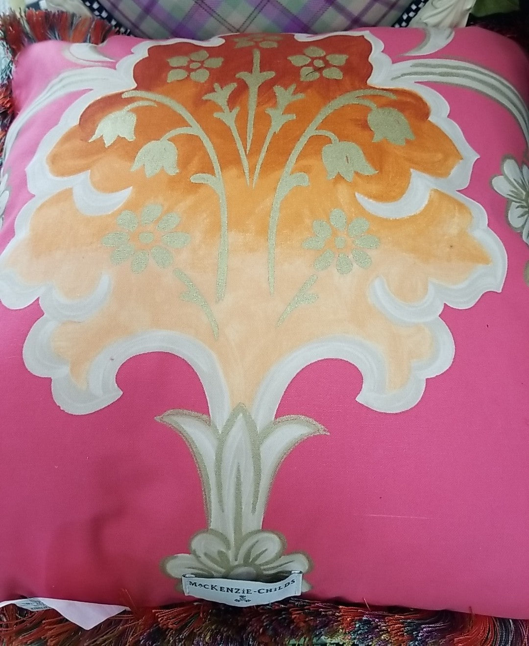 Mackenzie Childs Pink Pillow- 19”x19” Retired