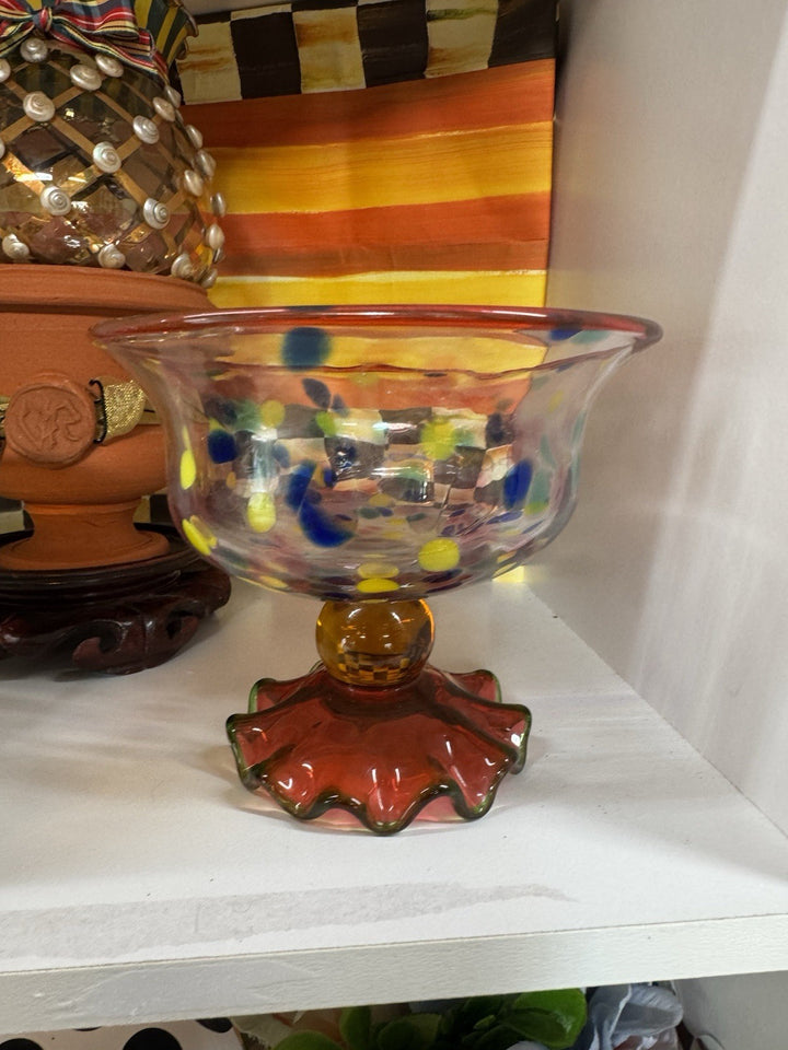 MacKenzie Childs Molten Confetti Compote Dessert Glass Compote With Fluted Base